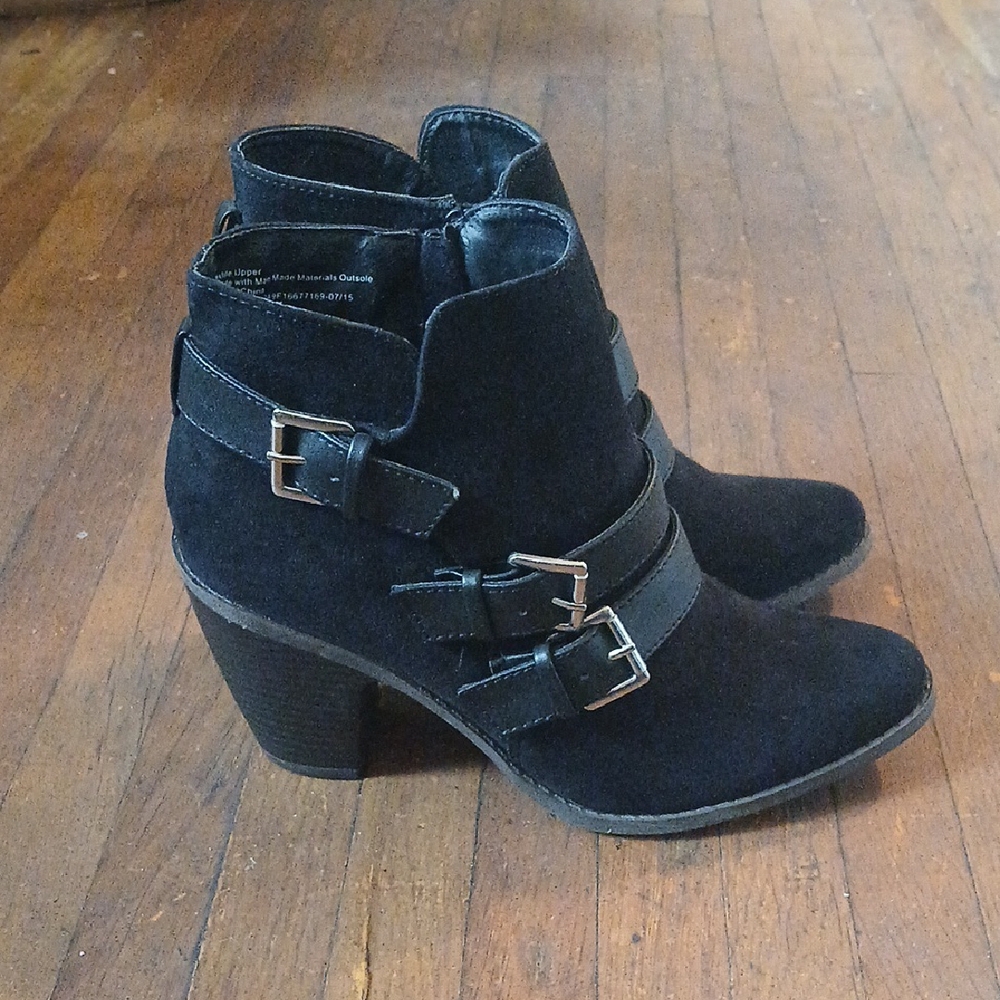 Mossimo Supply Co Black Heeled Boots with Buckle Straps